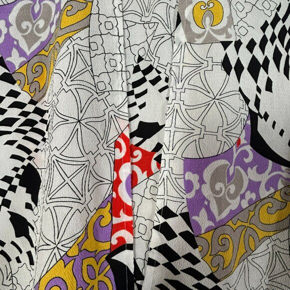 Jac Dale Women's Geometric Print Long Sleeve Collared Blouse White/Black 8 - Picture 3 of 7